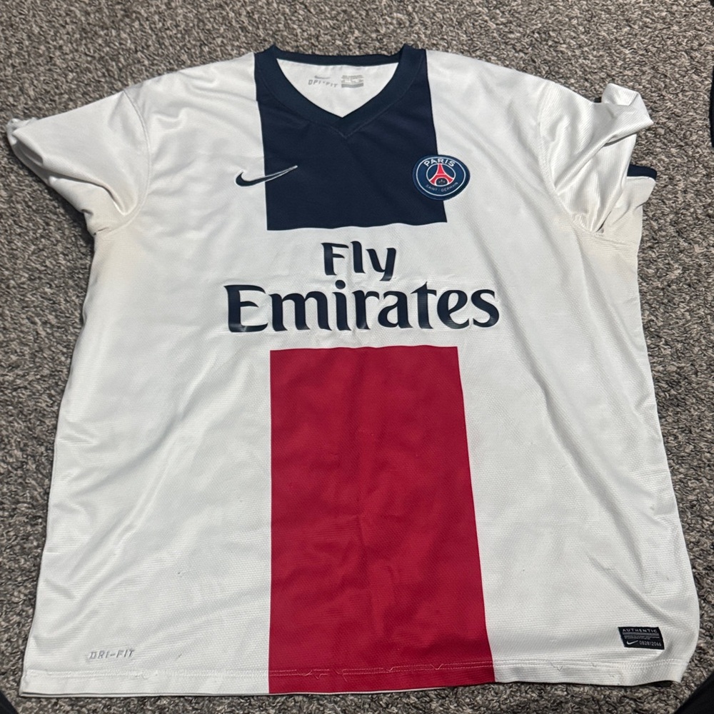 Nike White Navy Red PSG Fly Emirates Soccer Jersey